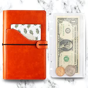 Package Include:
1 × Orange PU Budget Binder ;
8× PVC Pockets/Envelopes :
8 × Cash Breakdown Cards :
12 × Label Stickers :